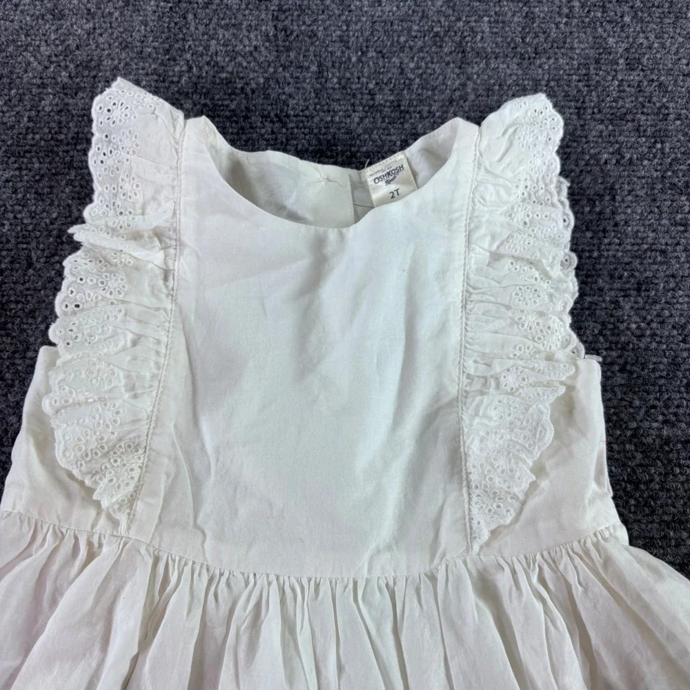 OshKosh B'gosh Eyelet Dress Kids 2T White Ruffle Sleeve Cotton Summer Boho